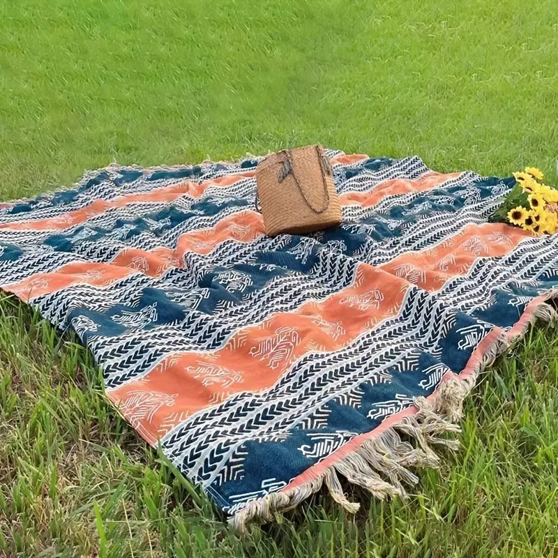 Boho Tassel Cotton Multi-Layer Gauze Blanket Machine Washable Multi-Functional Nap Air Conditioner Quilt Sofa Throw Towel Bedspr