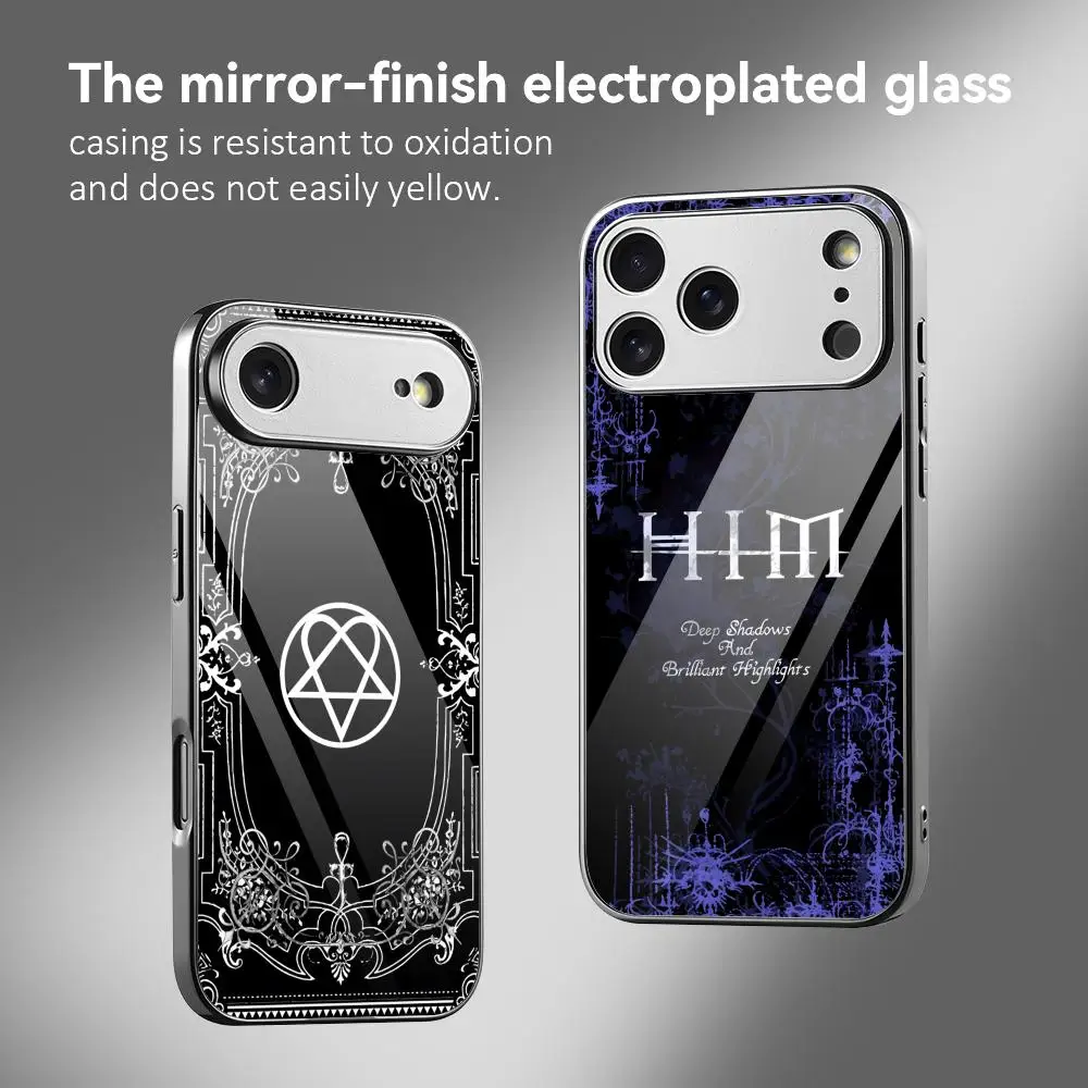 ROCK Band H-HIM Phone Case For IPhone 17 16 15 14 13 12 Pro Max Plus Electroplated Metal Bumper Shockproof Case