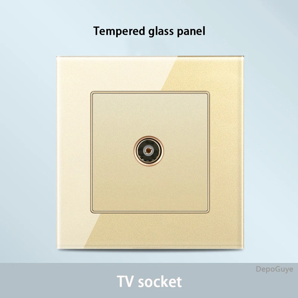 Gold Universal Tempered Glass Wall Socket,UK 13A power outlet with USB Type C 18W Quick Charge,Home Light Electric Switch Panel image 3