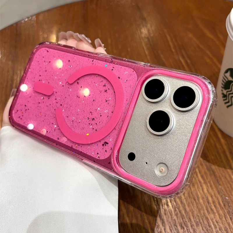 Glitzer-Pailletten, magnetisch, kabelloses Laden für Magsafe-Hülle für iPhone 17, 16, 15, 14, 13, Pro Max, stoßfeste Luftschutzabdeckung – Detail 4