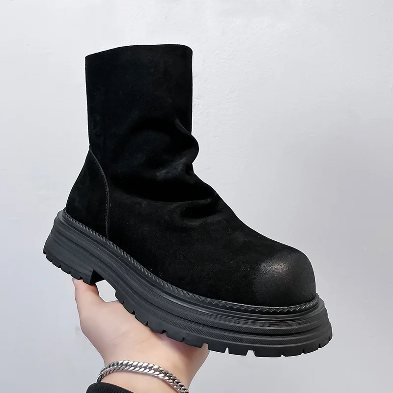 

men luxury fashion stage nightclub high chelsea boots cow suede leather shoes cowboy platform boot designer long motorcycle bota