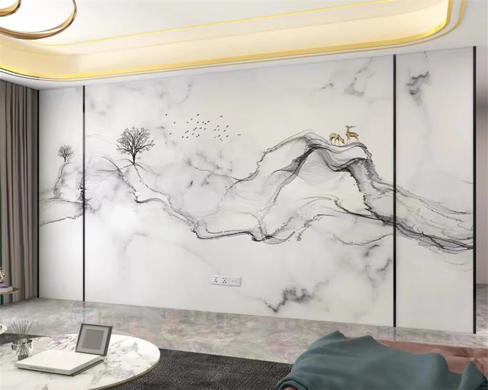 

beibehang Customized Abstract Line Smoke Ink Landscape Living Room TV Background New Chinese Wallpaper