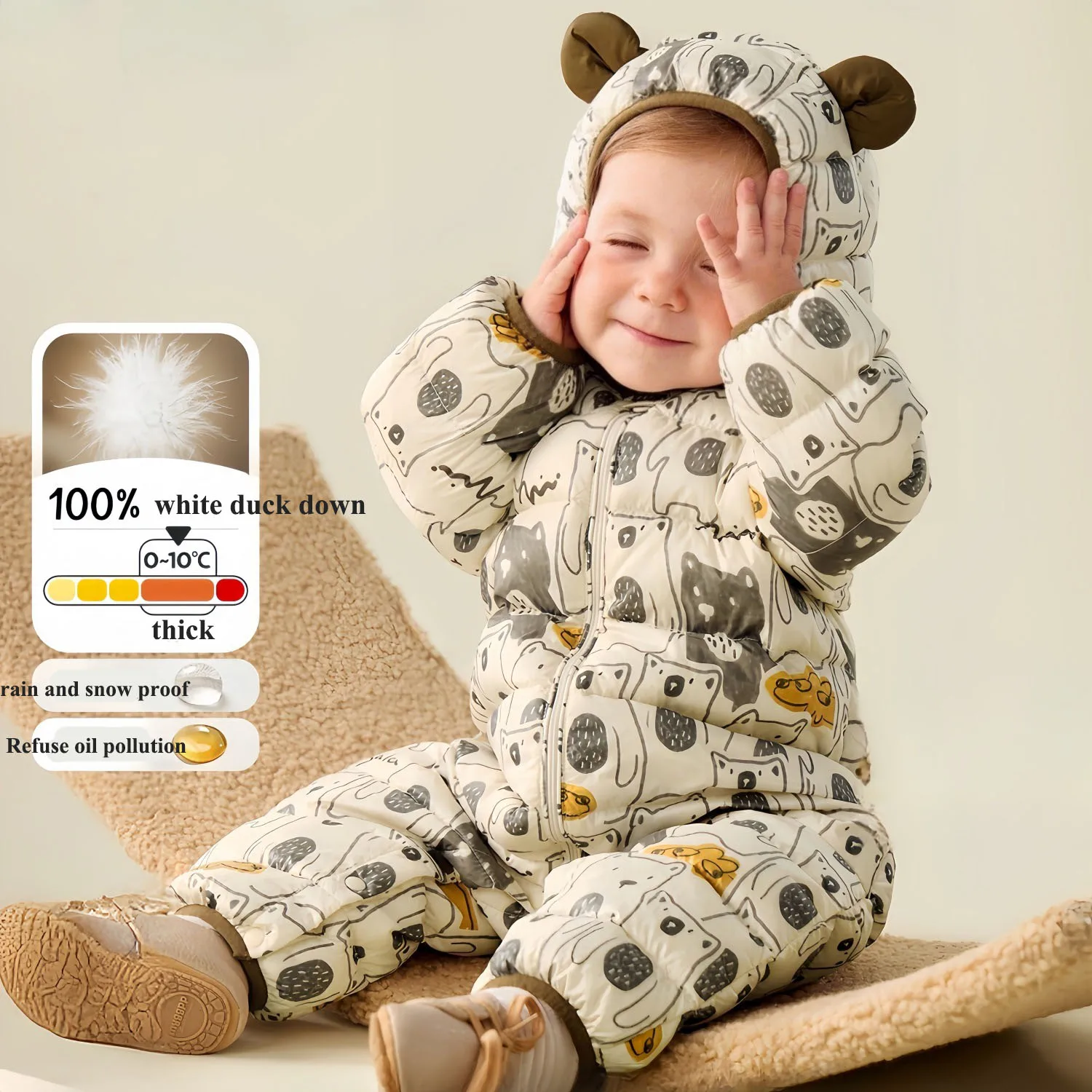 2025 New Winter Baby Down Jumpsuit Unisex Thick Warm One-Piece Crawling Suit Toddler Outdoor Snowsuit Rompers Windproof Outwear