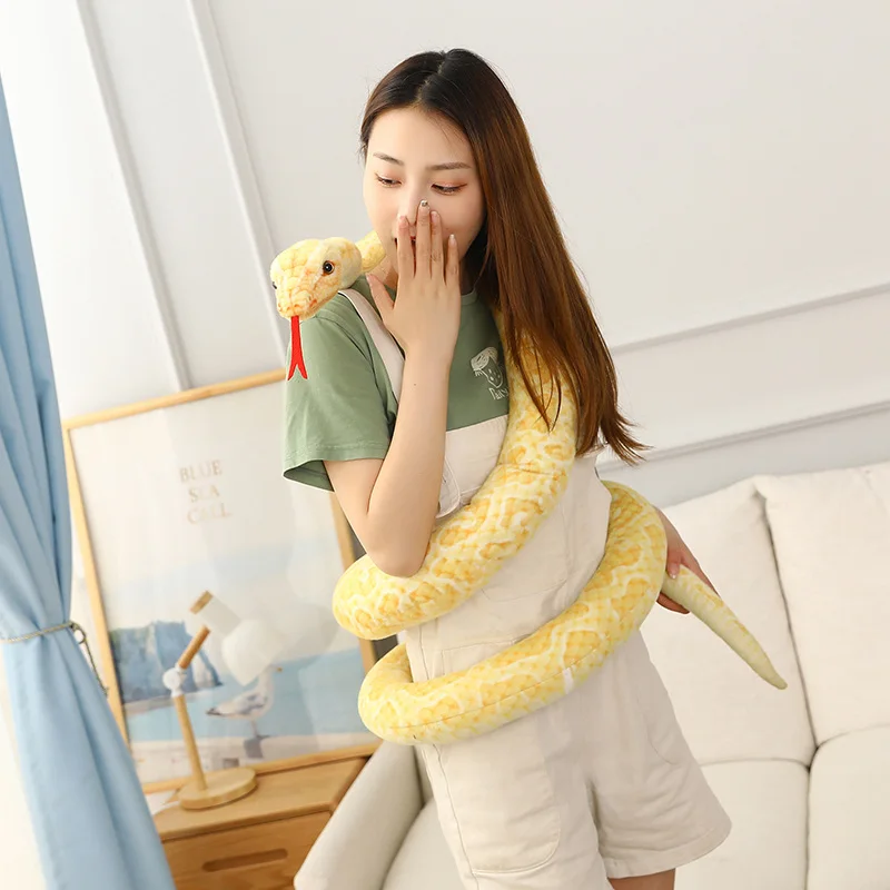 2M/3M Real Life Snake peluche Giant Piebald Snake farcito Long Snake peluche marrone giallo verde creativo Decor regalo per i bambini