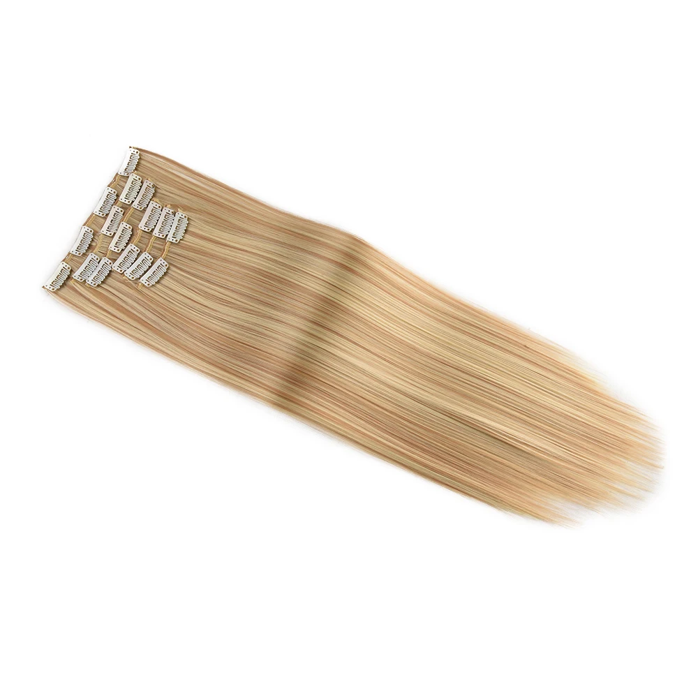 6クリップロングストレート合成クリップオンヘアエクステンション Cheveuxクリップナチュラル60CMナチュラルフェイクヘアブラックブラウンブロンドヘアピース