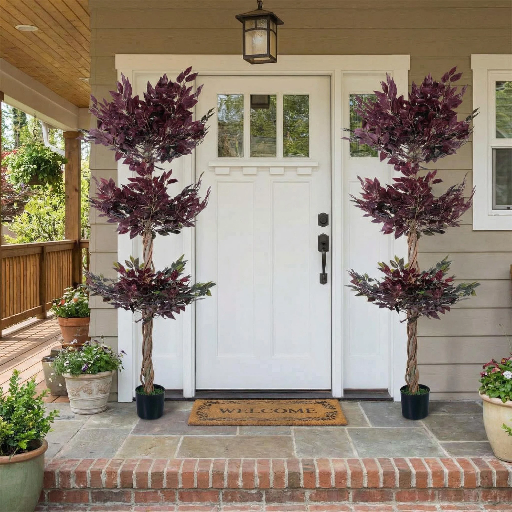 

Artificial Ficus Tree 5FT/6FT Set of 2, Purple Realistic Faux Banyan Tree with Pot for Indoor Outdoor Home Office Decor