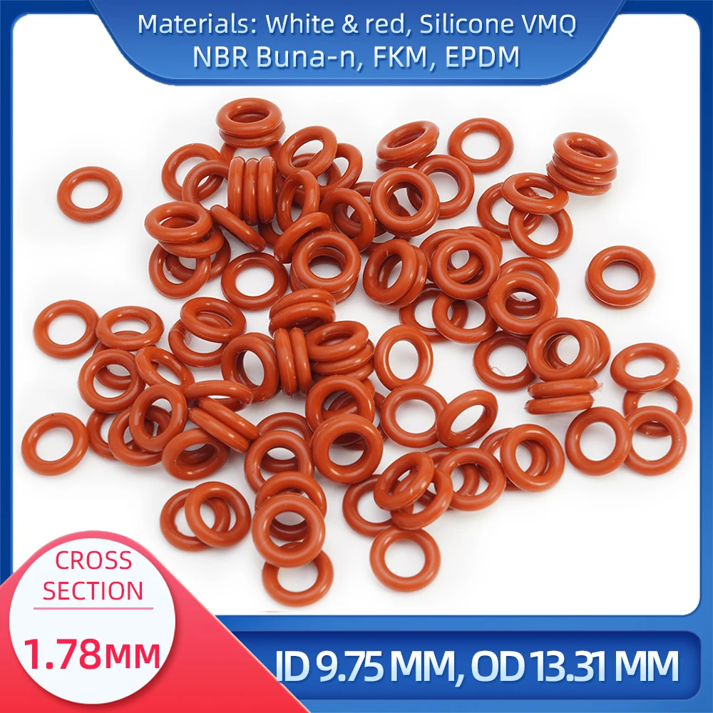 O Ring CS 1.78mm ID 9.75 mm OD 13.31 mm Material With Silicone VMQ NBR FKM EPDM ORing Seal Gaske