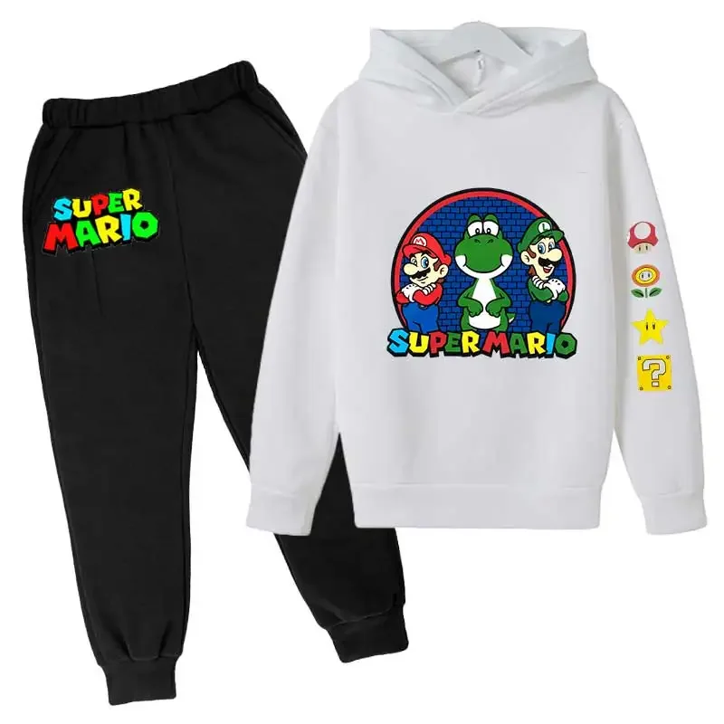 ماريو الأطفال الأولاد مجموعة من ملابس الخريف الأطفال ماريو الكرتون هوديس القمم + السراويل الطويلة 2 قطعة دعوى الاطفال لعبة الملابس 4-14 سنة #4