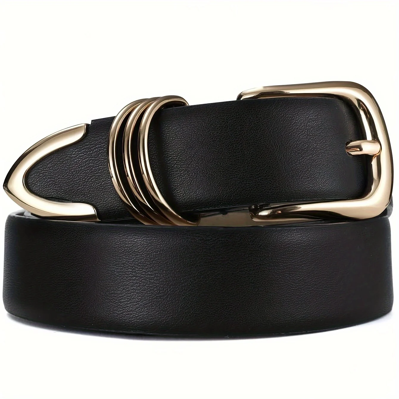女性用フェイクレザーベルト、ゴールデンオーバルバックル付き - ジーンズ、パンツ、スカート用の調節可能なカジュアルベルト - 耐久性のあるファッションアクセサリー