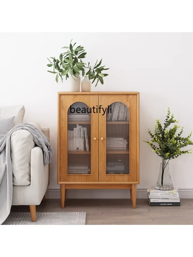 Japanese-Style Solid Wood Bookcase Magazine Cabinet Nordic Simple Study Bookshelf Bedroom Living Room Locker Side Cabinet