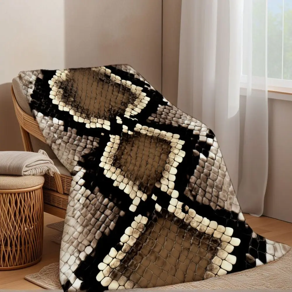 1pc Snake Skin Printed Throw Blanket, Reptile Scale Pattern Fleece Blanket for Sofa, Living Room and Office, Elegant Home Decor