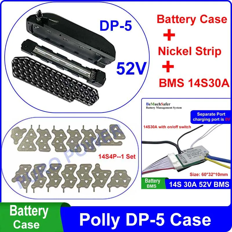 POLLY DP-5 Box Fit 56PCS 18650 Cells DP5 Battery Case 10S5P 13S4P 14S4P Nickel Strip 10S 13S 14S 30A BMS for DIY EBike Battery