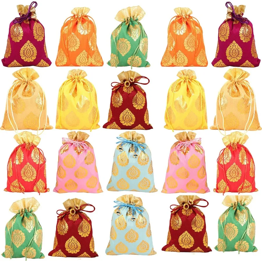 

Gorous Gift Wrapping ags reusale environment friendly Lar Dstring Ficus Leaf Print for irtdays wedding return prent packing t.