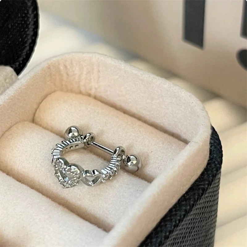 New Hollow Out Love 316L Stainless Steel Annular Ear Bone Nail Fashion Delicate Silver Color Earring for Women Y2K Punk Jewelry