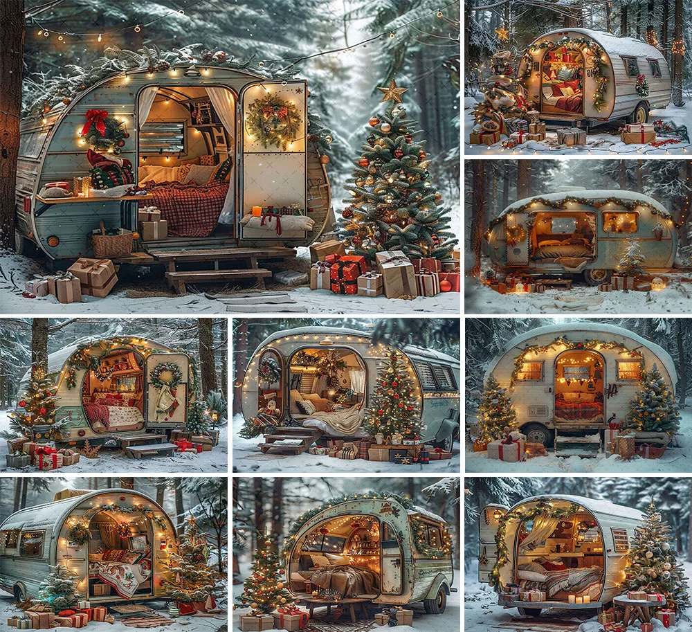 

Mehofond Photography Background Winter Christmas Camping Snowy Forest Xmas Tree Kids Family Portrait Decor Backdrop Photo Studio