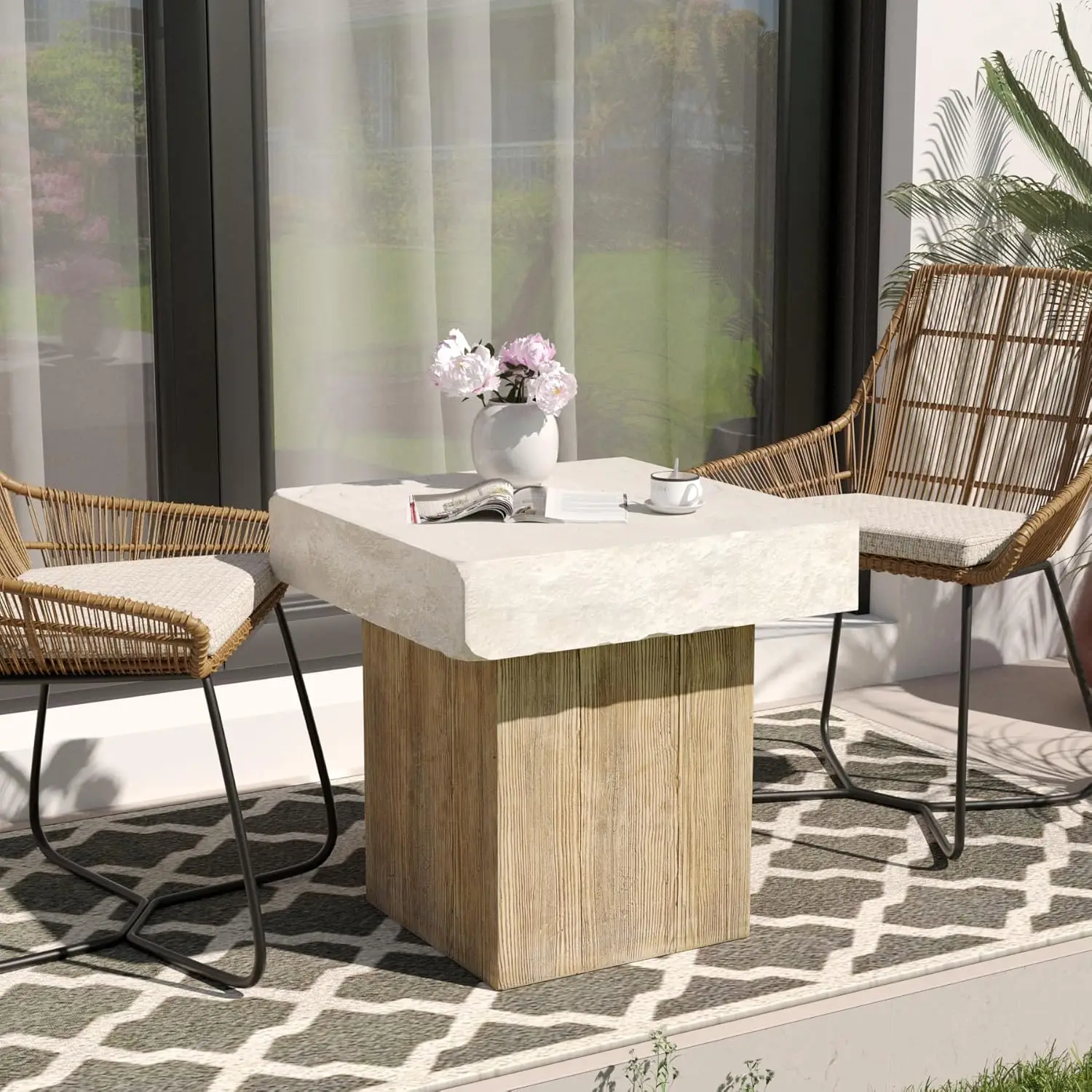 20-inch Square Outdoor Concrete Coffee Table, Antique Beige, for Patio, Garden, Backyard