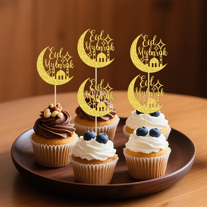 YOMDID 24 Stück Cupcake-Topper für islamische Taufe, Segen, islamische Motive, Kuchendeckel, Kuchendekoration, muslimisches Eid-Partyzubehör