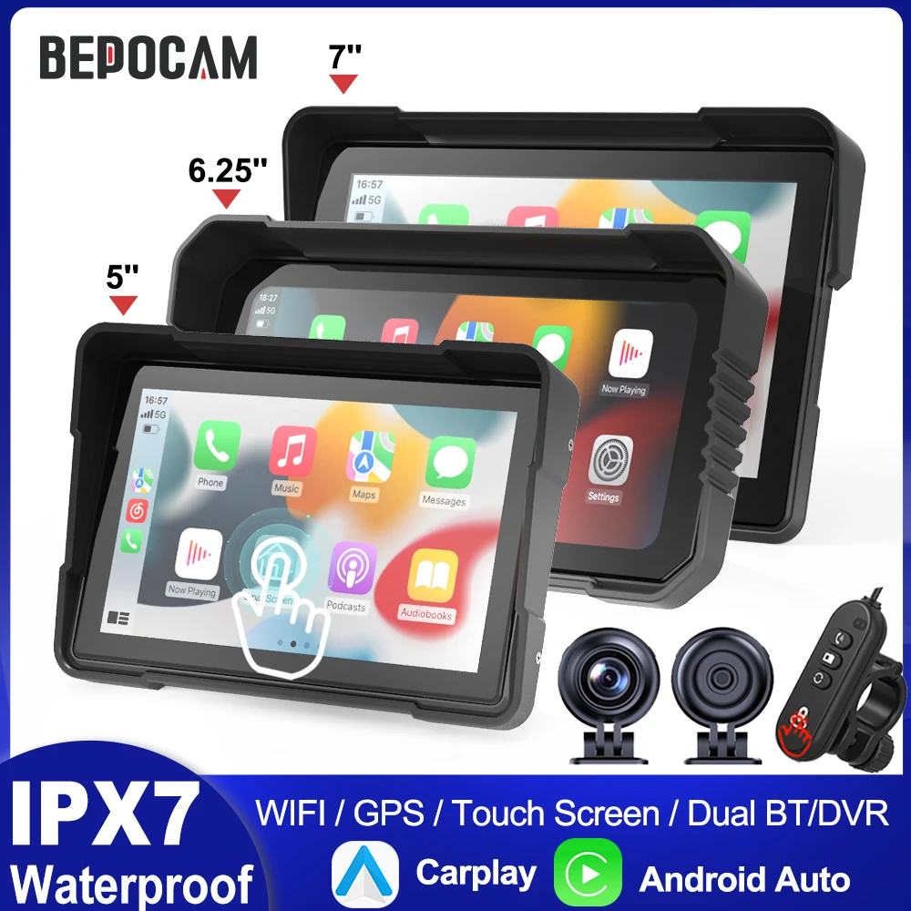 BEPOCAM Digital Dashboard Motobike Monitor Display Screen GPS Navigation Motorcycle Carplay Android Auto Waterproof Touchscreen