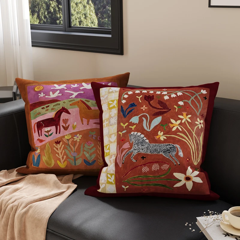 Retro Style Pillowcase for Living Room Sofa Backrest Pad with Core High-End Feeling Bedroom Bed Pillow Homestay Window Pillow