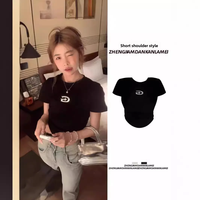 Pure Desire Sweet Spicy Girl Round Neck Short Sleeves T-shirt Women's Summer Slimming Versatile Cropped Design Sensibility Top