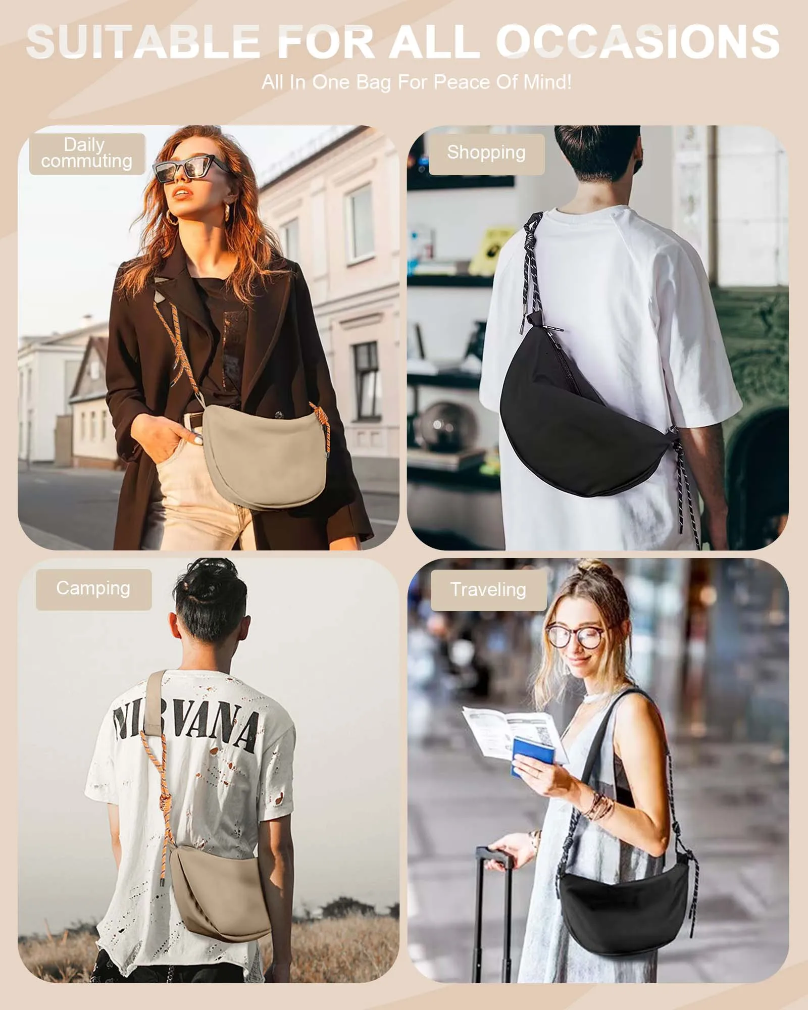 Small Sling Crossbody Bags for Women Men Trendy,Water Resistant Mini Crescent Bag with Adjustable Strap,Lightweight Shoulder Bag