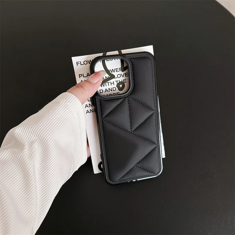 Premium Leather Bread Down Phone Case for iPhone 15 14 12 13 11 Pro Max Anti Drop And Wear-resistant Phone Cover Accessories