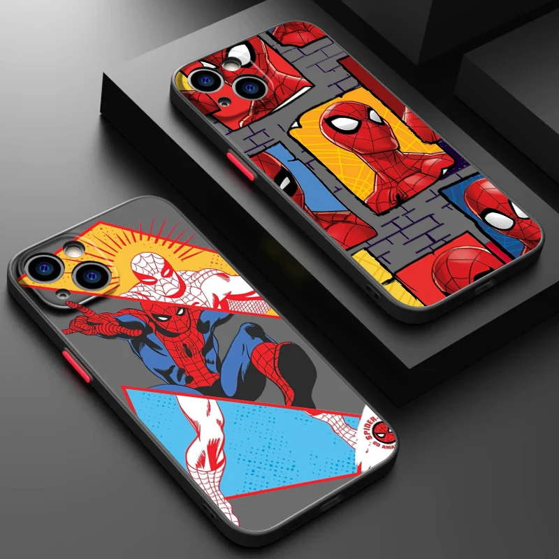 Marvel Super-hero Spider Man Frosted Translucent For Apple iPhone 16 15 14 13 12 11 XS XR X Pro Max Plus Mini TPU Phone Case