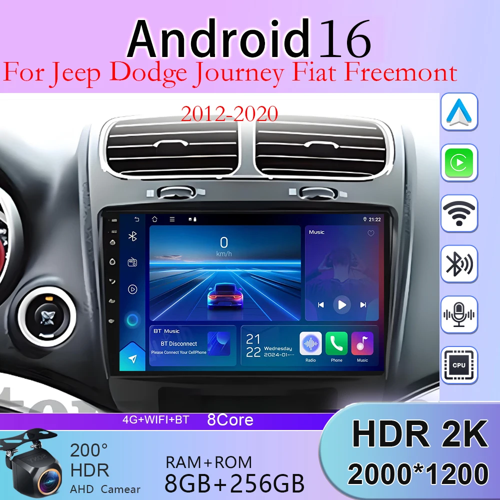 Carplay 4G For Jeep Dodge Journey Fiat Freemont 2012 2013 2014 2015-2020 Android 16 Car Radio Multimedia Video Player GPS stereo view 3