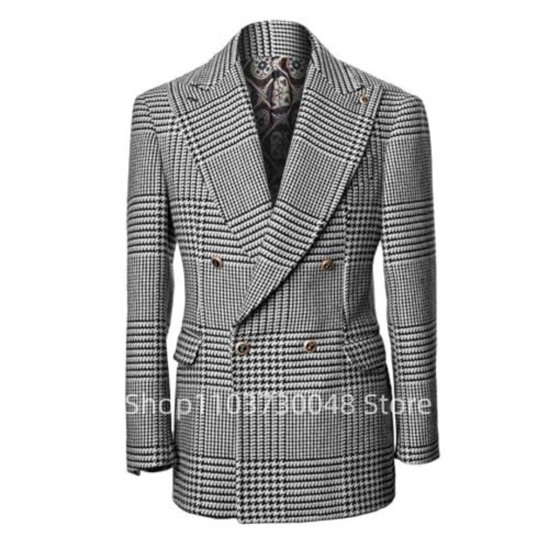 

Fashion 1 Pieces Houndstooth Men's Suits Jacket Peak Lapel One Coat Slim Fit Groom Tuxedos Only Blazer For Wedding Business