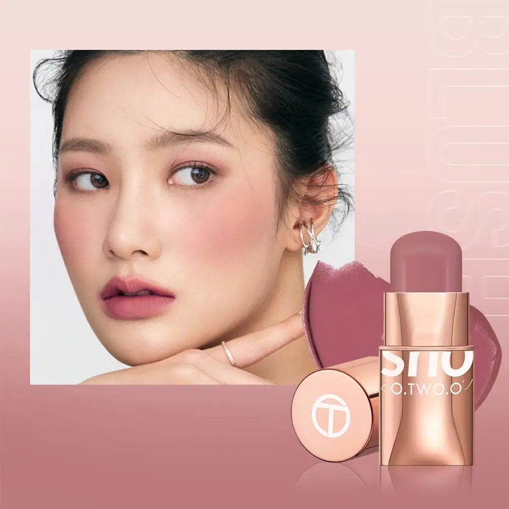 1pcs Smoky Rose Blusher Stick Cream Smooth Cheek Tint Face Nude Contour Blush Matte Monochrome Apricot Makeup Pink Rouge Na B1H3