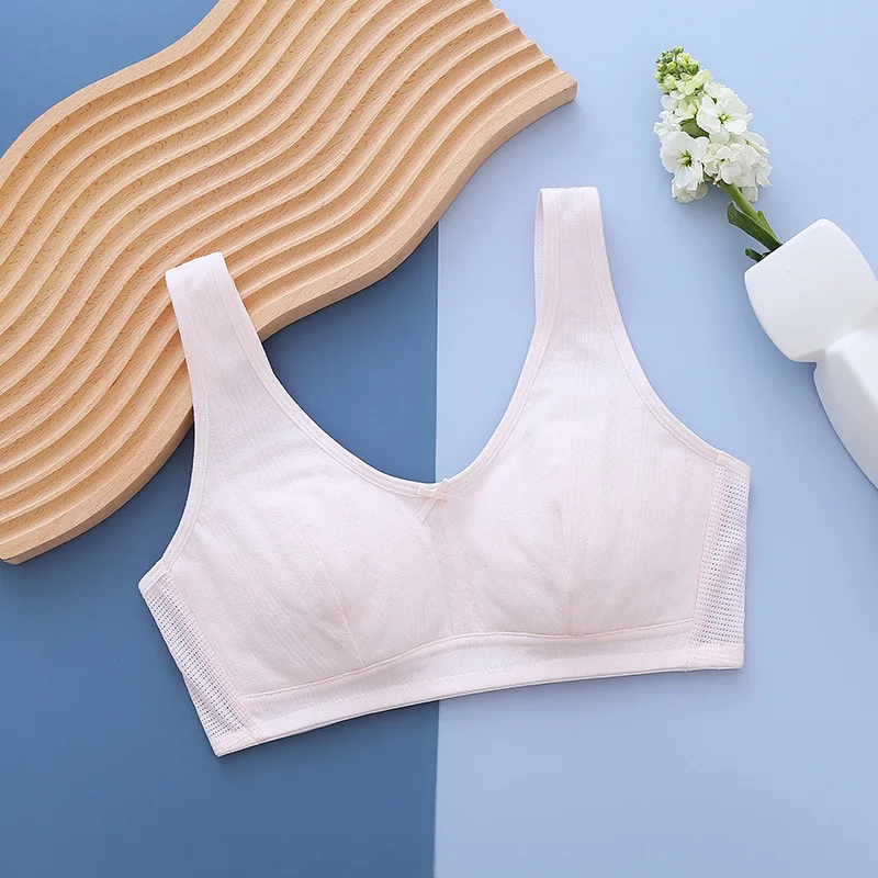 Simple Comfortable Solid Color Girls Underwear Youth Development Cotton Vest Breathable Thin Soft Traceless Kids Bra - view 3