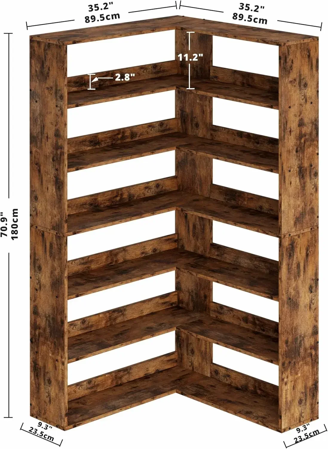Corner Bookshelf, Bookshelves 6 Tiers with Baffles Industrial Large Corner Etagere Bookcase Storage Display Rack for Living Room