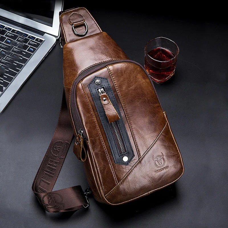 100% Genuine Leather Men's Bag New Luxury Design High-quality Cowhide Men Sports Chest Bags Fashion Crossbody Shoulder Bag