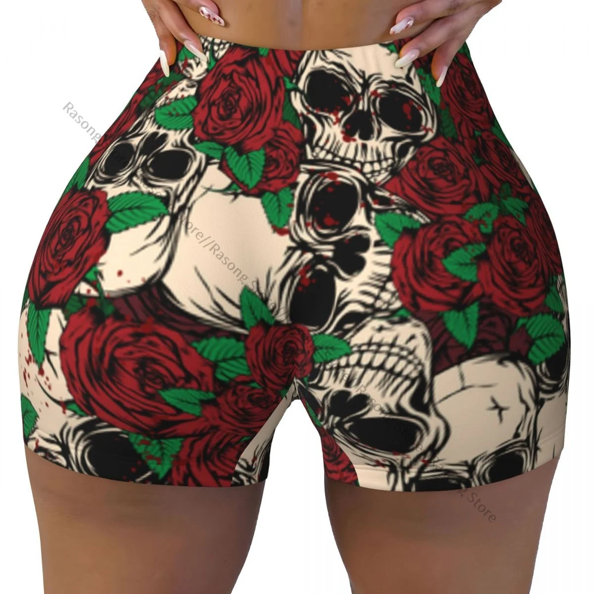 Women Yoga Shorts Grunge Skulls And Roses Workout Shorts Fitness quick-dry Ladies Yoga Gym Running Short Pants Sportswear