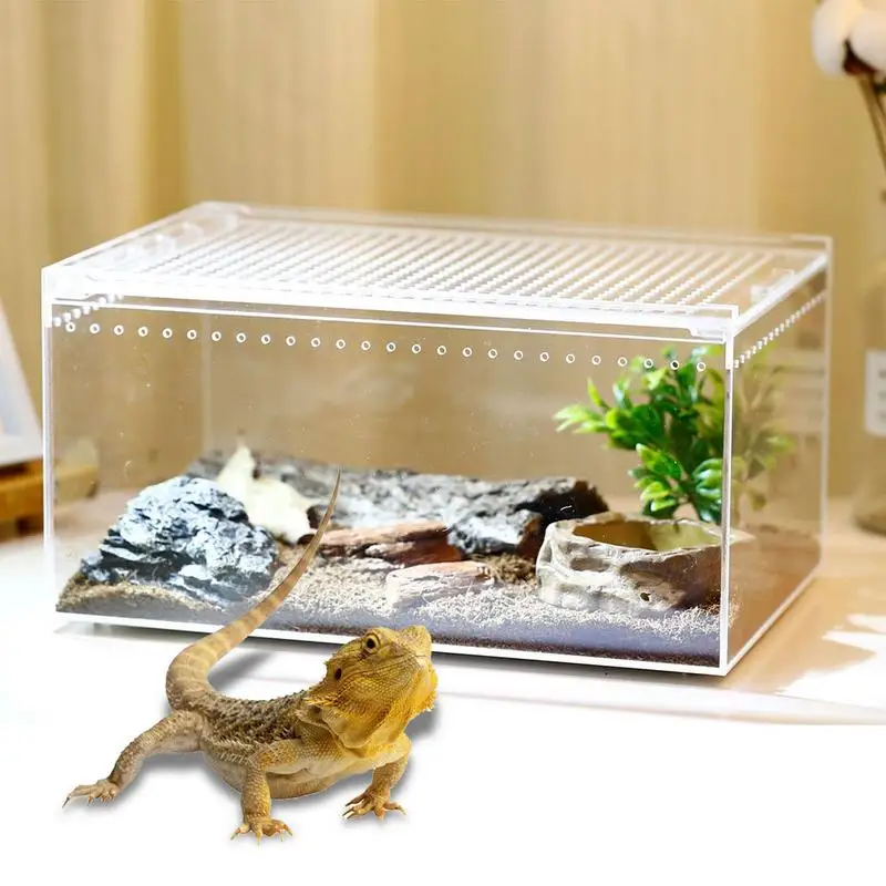 Reptile Pet Breeding Box Transparent Animal Habitat Cage With Breathable Holes Water Leakproof Box For Gecko Snake Lizard