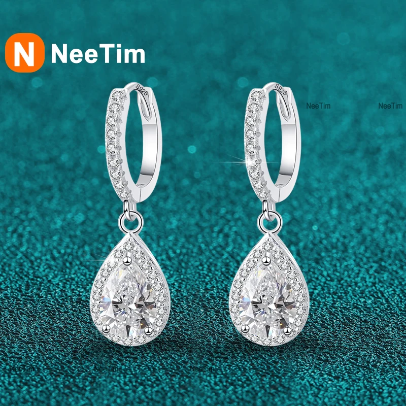 

Серьги NeeTim с муассанитом 1 карат в форме капли, имитация бриллианта, серебро 925 пробы с покрытием из белого золота, грушевидные серьги-подвески для женщин и девушек
