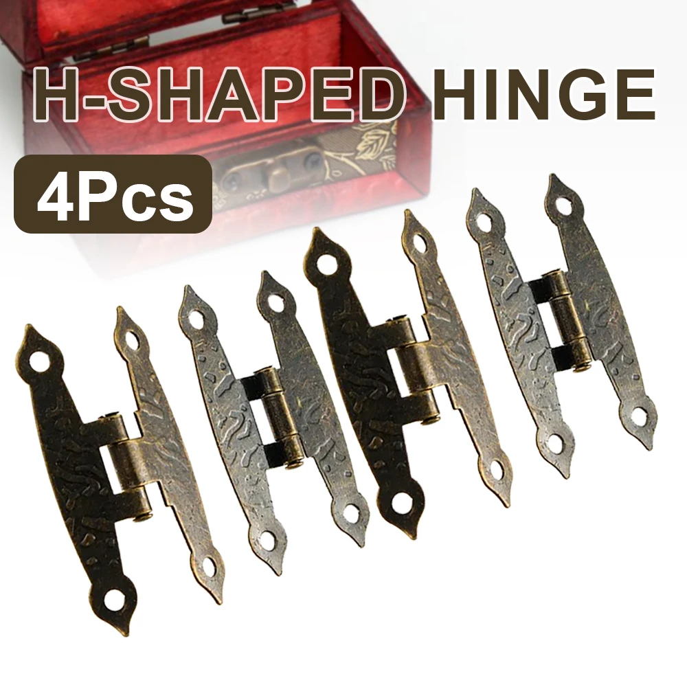 4Pcs Antique Cabinet Hinges Metal H-Type Hinge 4-Hole Hinge Flat Door Link Tablet For Cupboard Jewelry Box Furniture Fittings