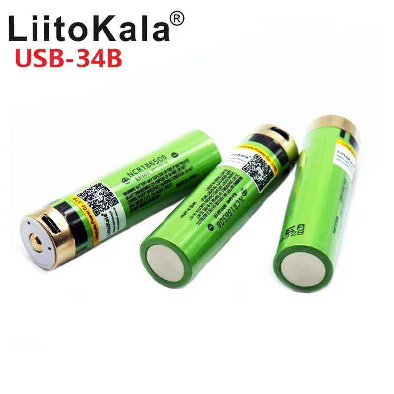 بطارية LiitoKala-Li-ion قابلة لإعادة الشحن مصباح مؤشر ، USB مع مصباح LED V, ah, DC-Charging ، ساخن