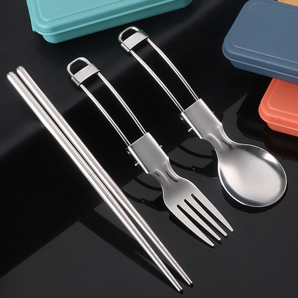Picnic Cutlery Camping Utensil for Easy Storage Foldable Design Spoon Chopsticks Fork Set Stainless Steel Brand New view 6