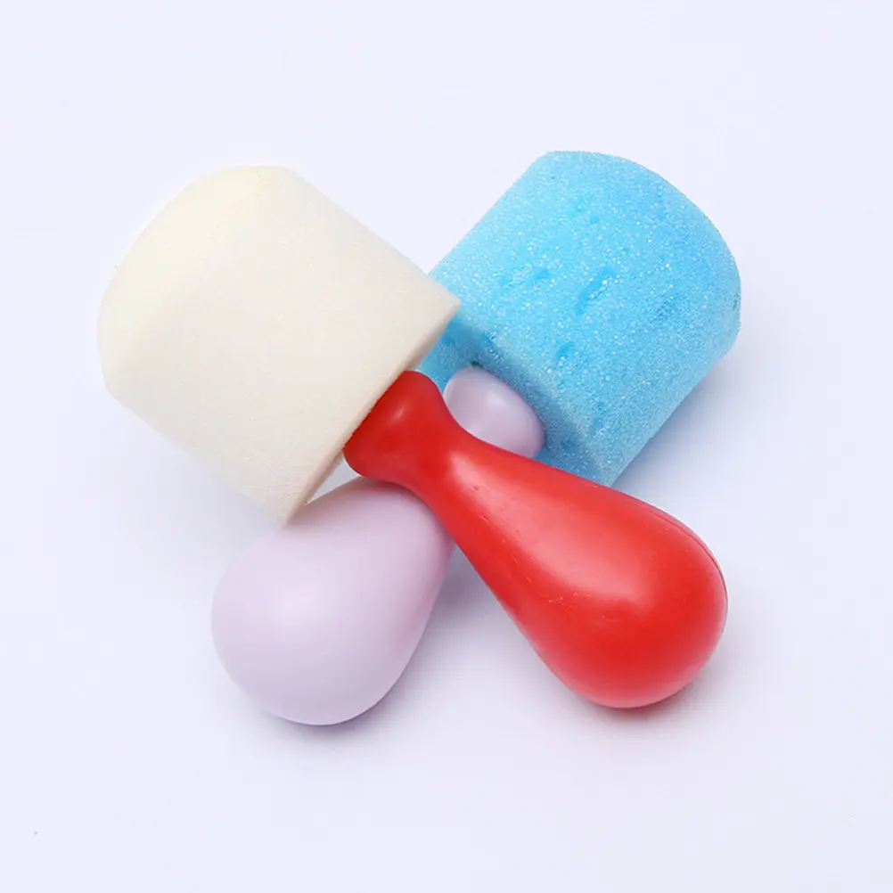 

4Pcs Sponge Graffiti Brushes Plastic Handle Round Sponge Painting Tools for Kids Preschool Drawing Creativity Color Recognition