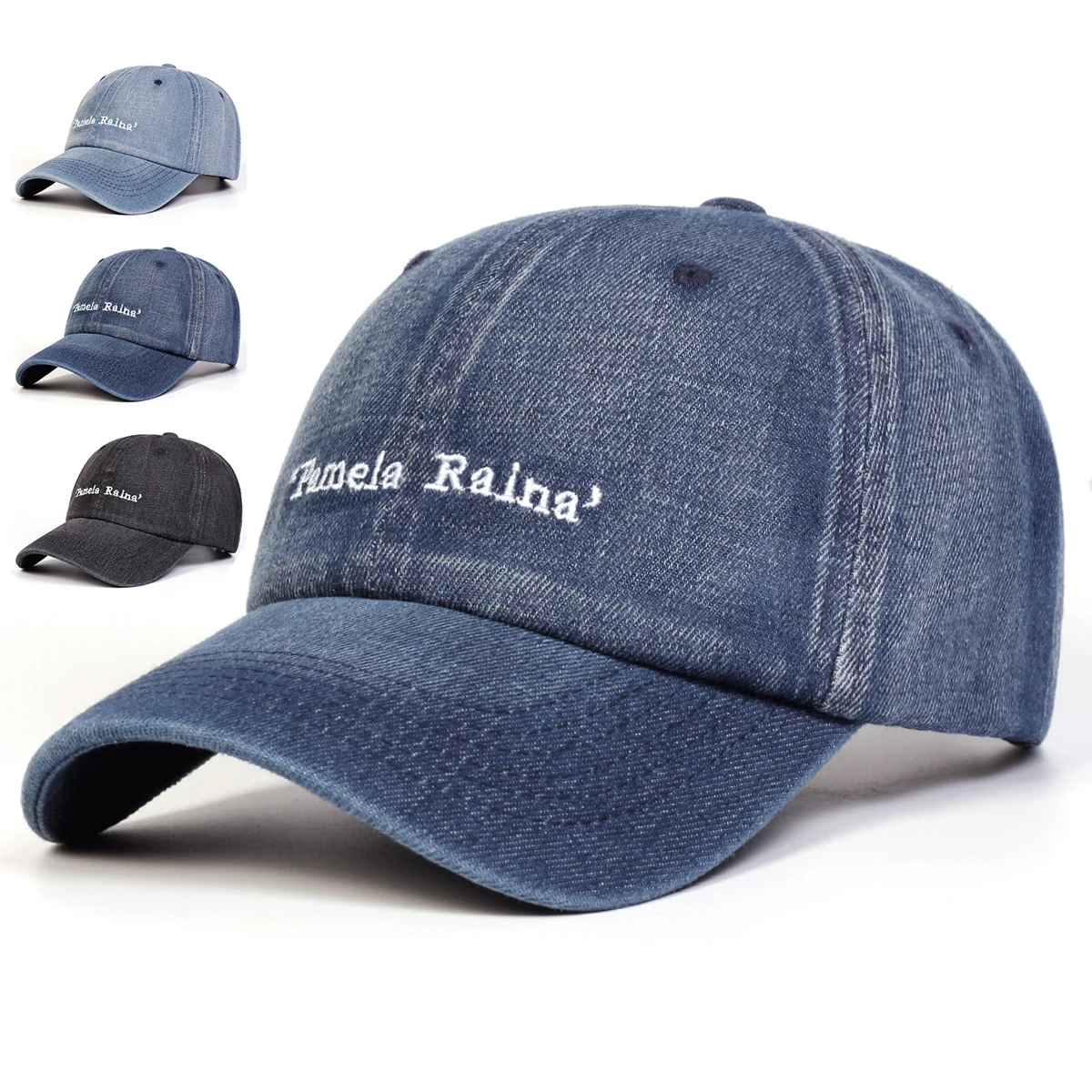 Unisex Pamela Raina Letter Embroidery Wash Baseball Caps Adjustable Casual Hats Spring and Autumn Outdoor Sunscreen Hat