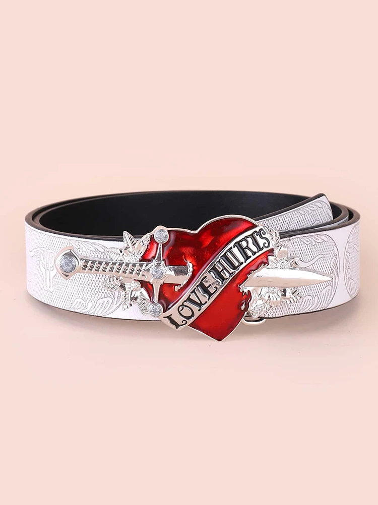 Hip Hop Punk Belt Retro Fashion Personality White Wide Edge Love Casual Versatile Belt Women's Fashion Y2K Couple