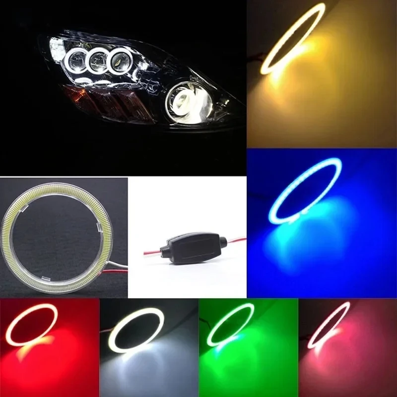 2pcs Car Headlight Cob Aperture Angel Eye LED COB White Light Circle 60/70/80/90/100/110/120mm Motorcycle Moto Auto Lights