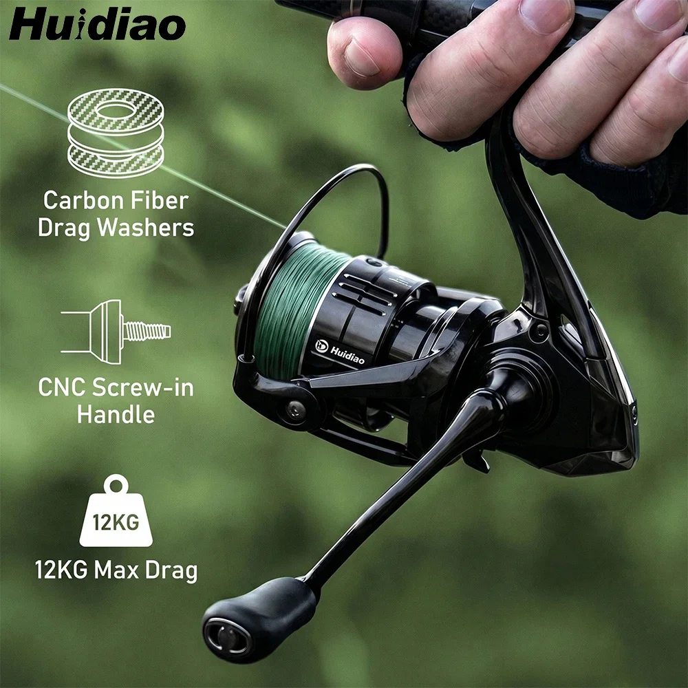 HUIDIAO VANKUISHI Spinnrolle 1000-4000 Angelrolle mit Kohlefaser-Bremsscheibe 12kg/26,5lb 5,2:1 für Panfish Forelle Barsch