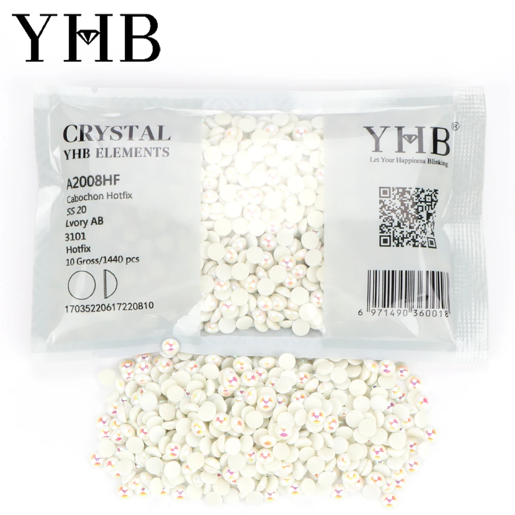 YHB High Quality Glitter Hotfix Fixie Half Round Crystal Flatback Rhinestones Decorative Pearl Beads For Crafts DIY Nail Art