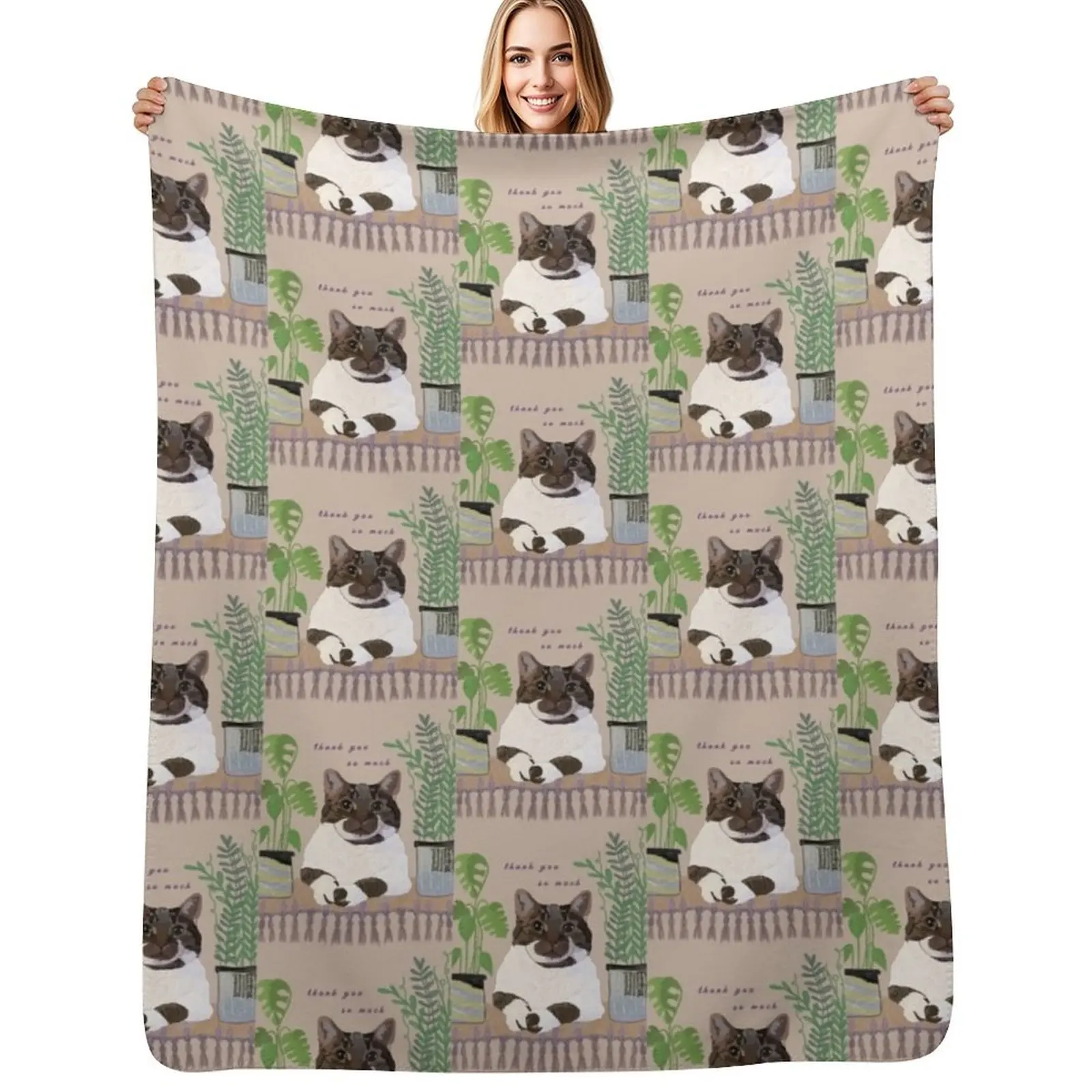 Cat Thank You So Much Throw Blanket Cozy Sofa Blanket for TV Watching Napping