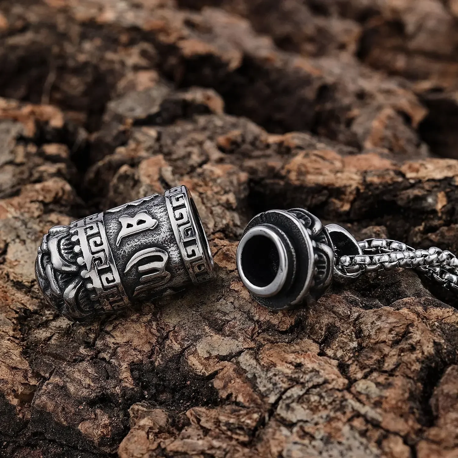 Sanskrit Openable Cylindrical Stainless Steel Pendant Men's for Necklace