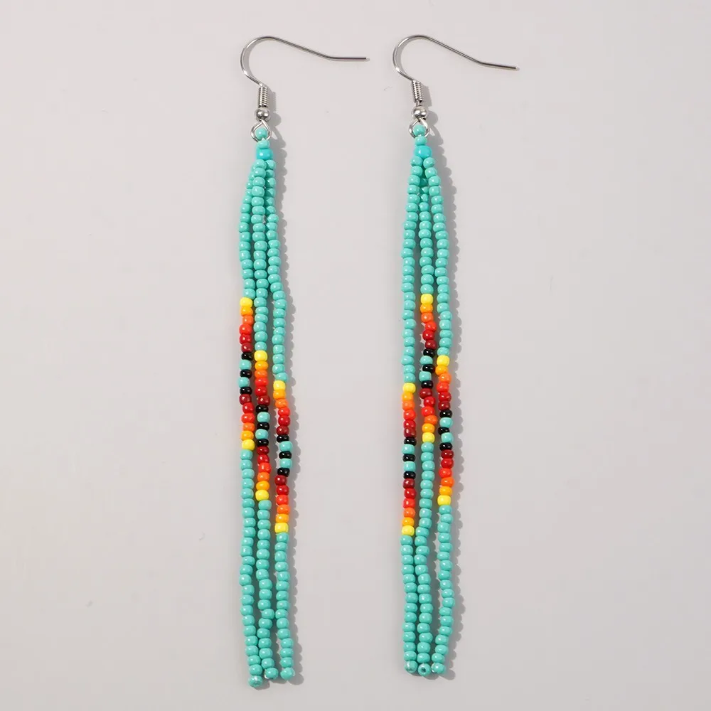 

Rice bead earrings Tassel Originality Chroma Hand knitting Bohemia Alloy Fashion Simple Beaded earrings