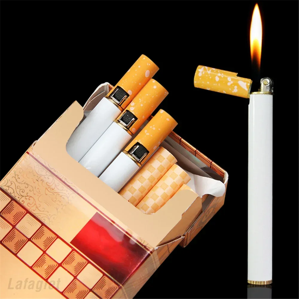 Mini Cigarette Lighter Portable Grinding Wheel Refillable Butane Gas Open Flame Lighter Cigarette Box Smoking Tool Creative Gift