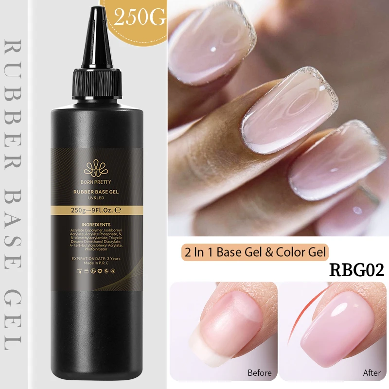 BORN PRETTY 250g Gel de Base en caoutchouc paquet rechargé gelée blanc laiteux nu Semi-Permanent tremper Gel de Construction auto-nivelant